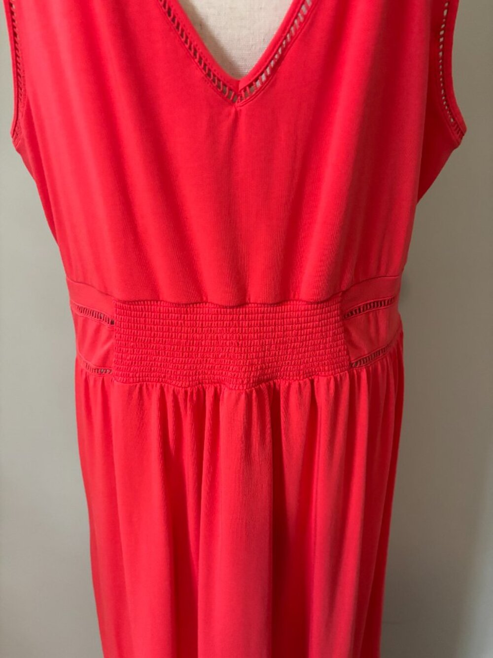 Lands' End Red Smocked Waist Tiered Maxi Dress Large Like New - Picture 4 of 6